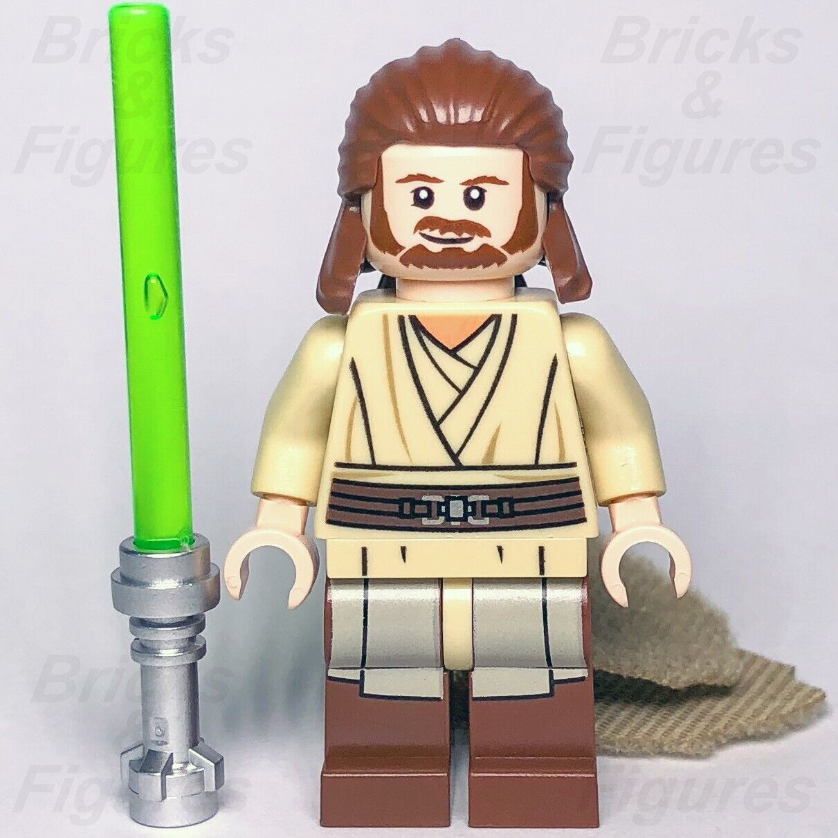 LEGO Star Wars Qui-Gon Jinn Minifigure Episode 1 Jedi Master Poncho 75096 sw0651 - Bricks & Figures