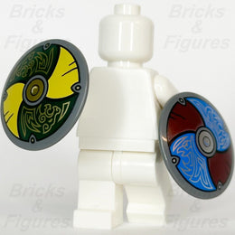 LEGO Ideas Viking Yellow Green & Blue Dark Red Shield Minifigure Part 21343 x 2 - Bricks & Figures