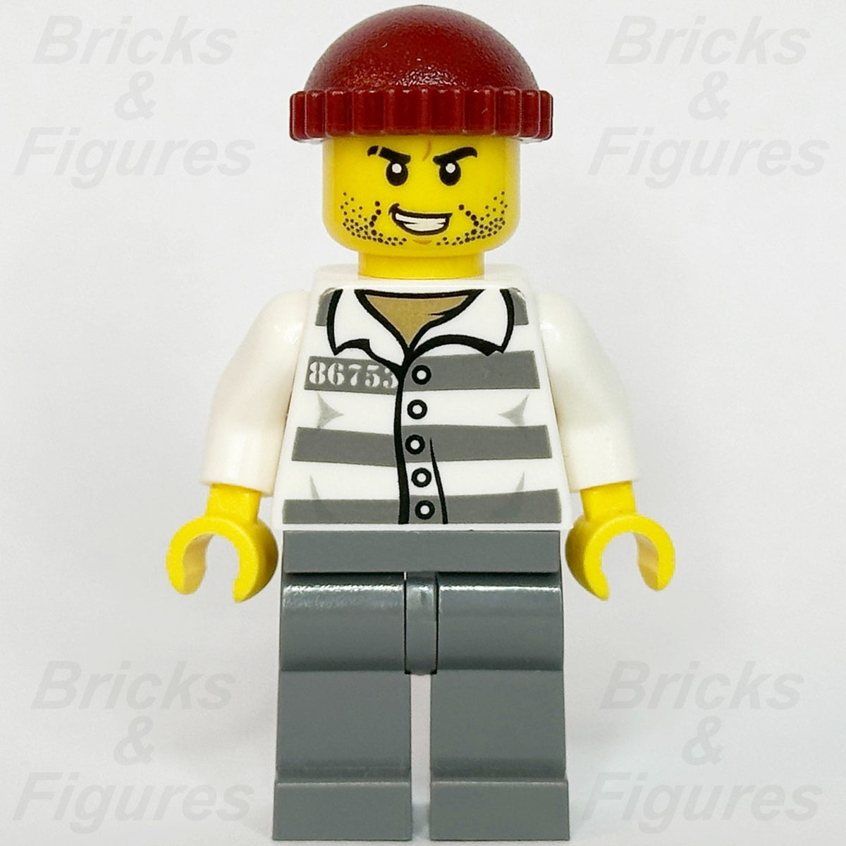 LEGO City Jail Prisoner 86753 Minifigure Police Red Knit Cap Scar 60241 cty11591