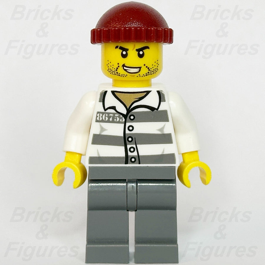 LEGO City Jail Prisoner 86753 Minifigure Police Red Knit Cap Scar 60241 cty11591