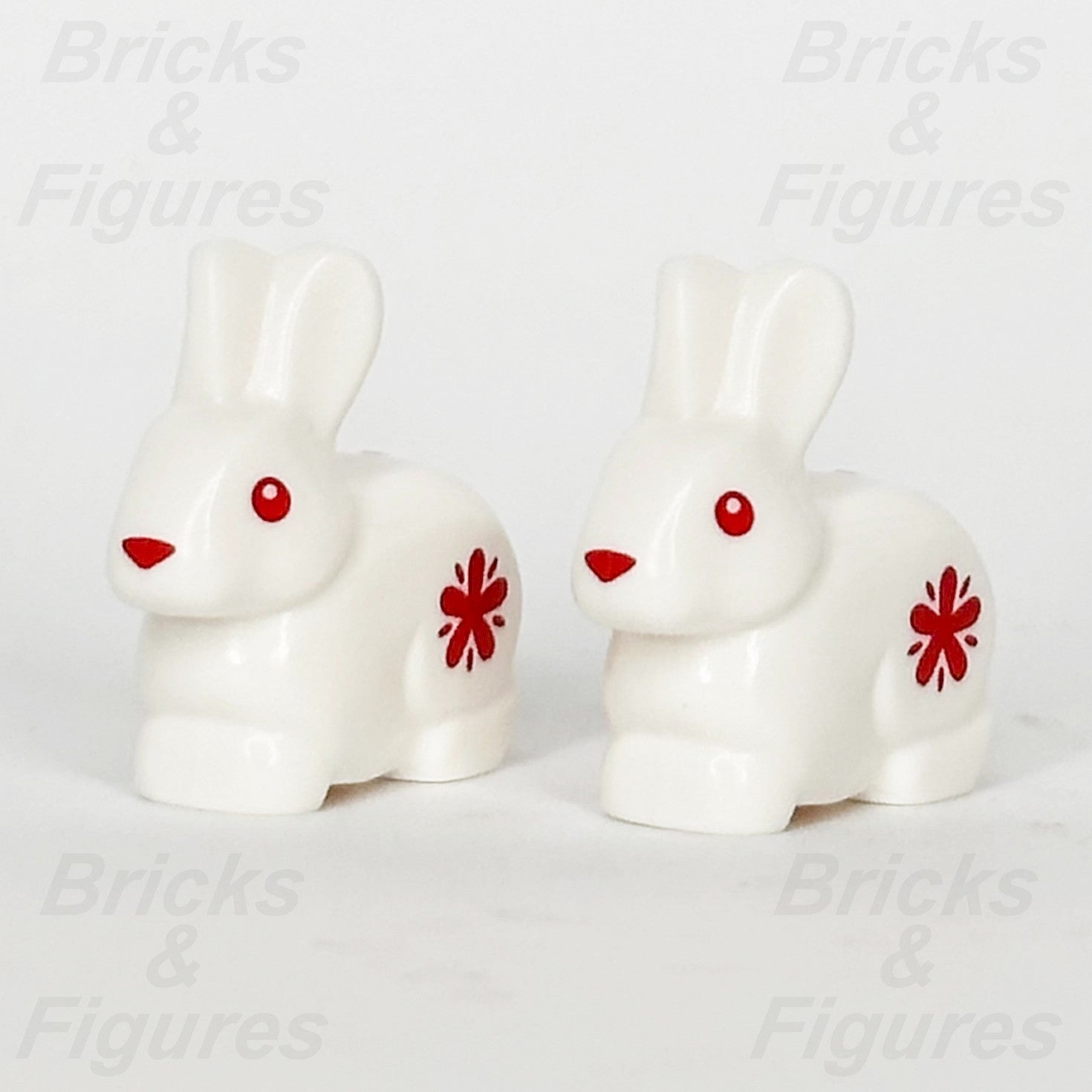 LEGO Bunny Rabbit Animal Minifigure Part White Red Eyes Nose Flower Pattern x 20