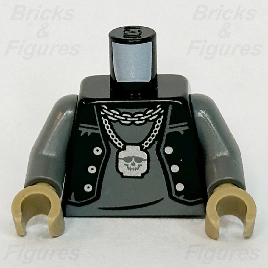 LEGO CITY Lone Wolf Biker Minifigure Torso Part Skull on Chain 60331 Stuntz0