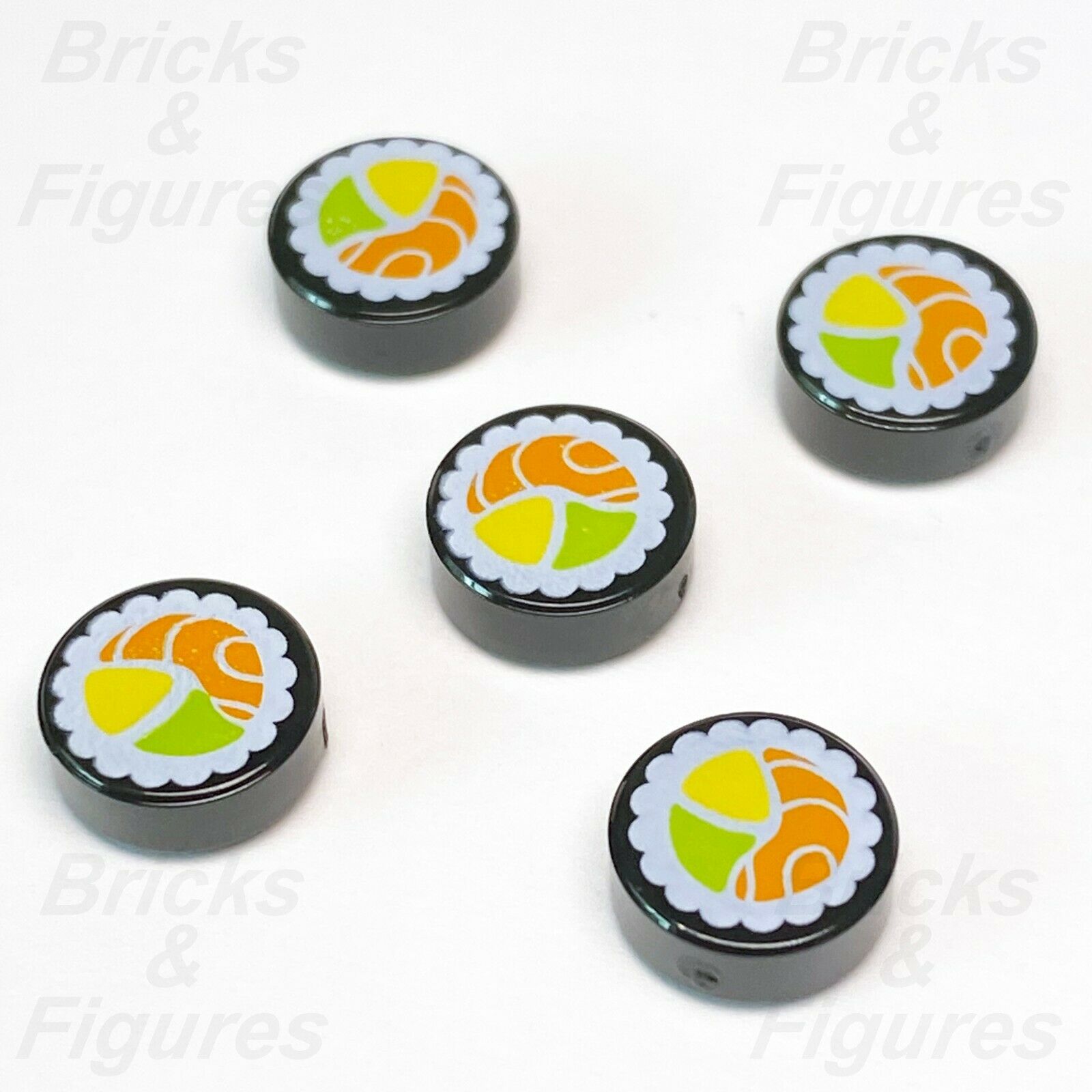 5 x Ninjago LEGO Round Sushi Salmon Maki Roll Pattern Food Parts Genuine 70627 - Bricks & Figures