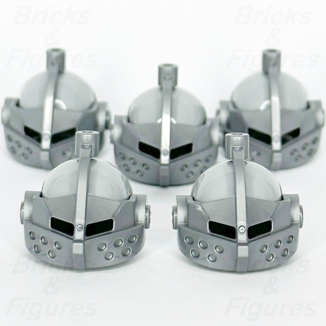 LEGO Castle Knight Bascinet Helmet Minifigure Part Silver Visor 2594 2446 x 5 - Bricks & Figures