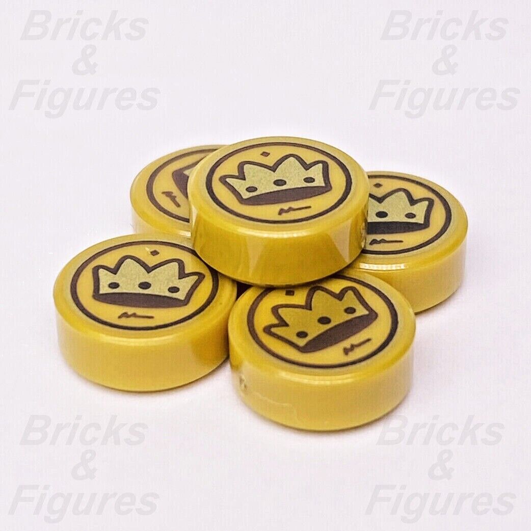 LEGO Crown Coin Pearl Gold Castle Disney Parts Round Tile 1 x 1 10305 43205 x 5 - Bricks & Figures