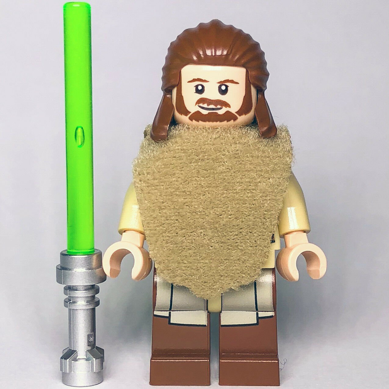 New Star Wars LEGO Qui-gon Jinn Jedi Master with Poncho Knight Minifigure 75096 - Bricks & Figures