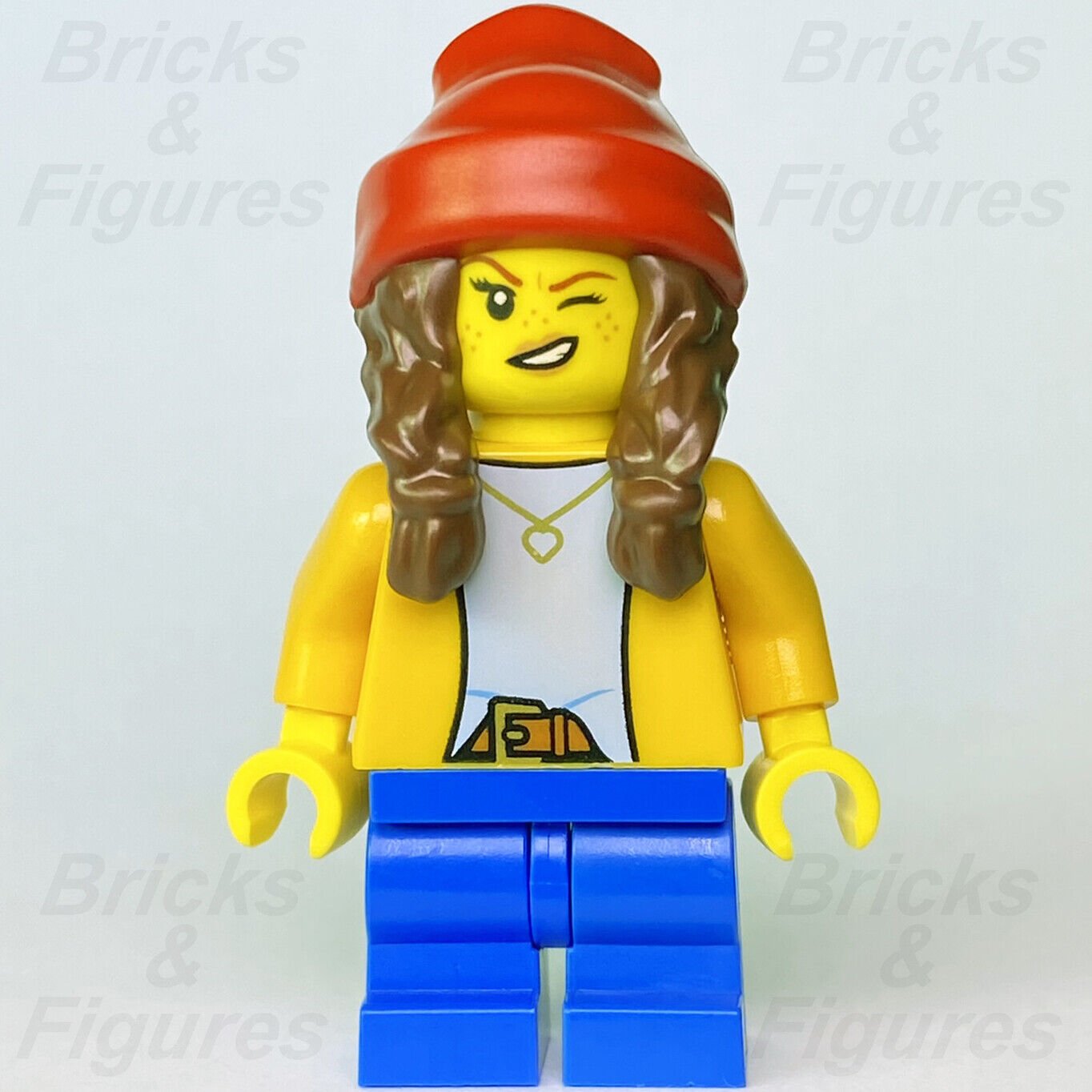 Town City LEGO Girl Red Beanie Orange Jacket Building Minifigure 60291 cty1235 - Bricks & Figures